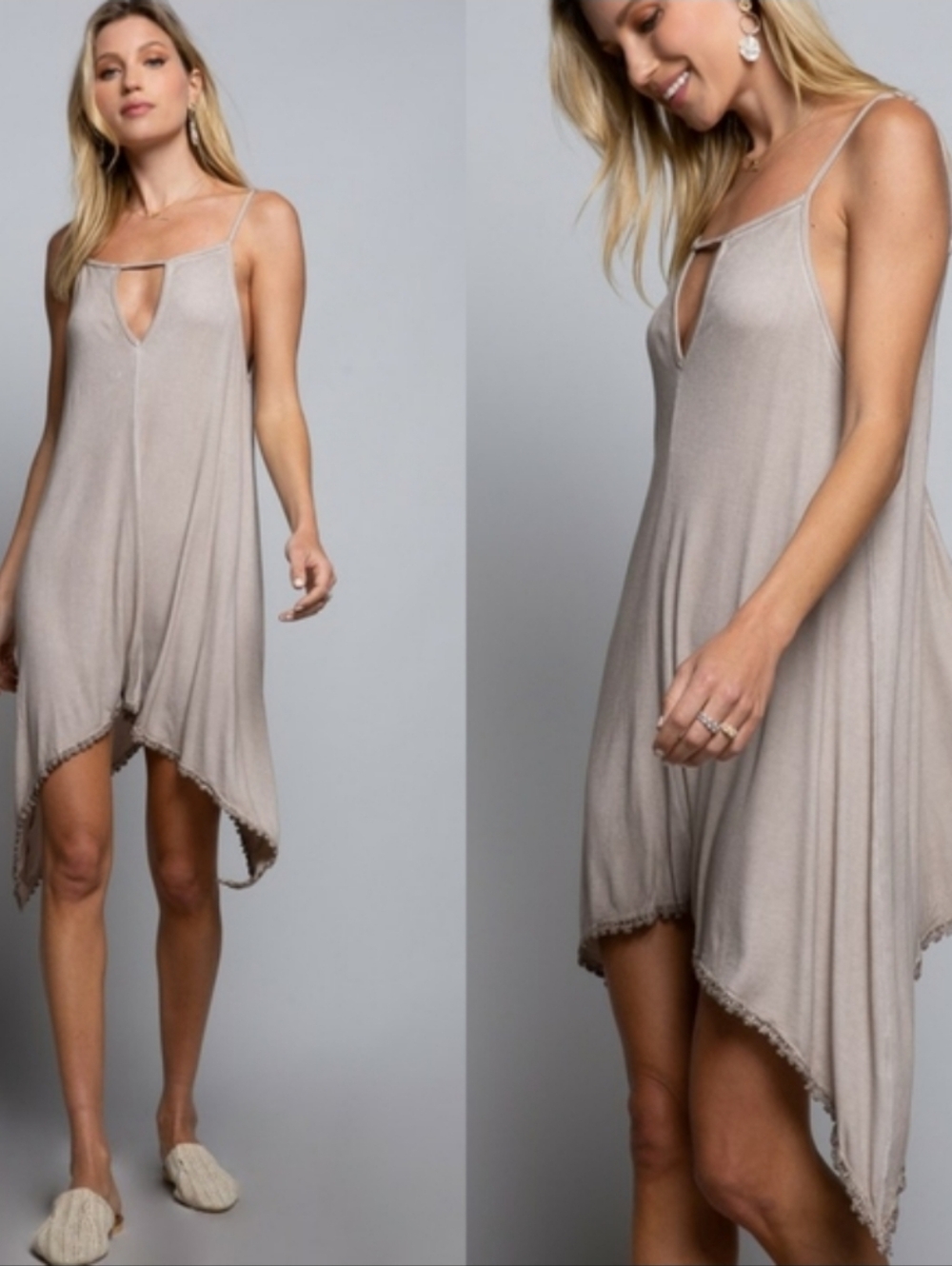 POL Beige Taupe Handkerchief Hem Tunic Tank /Mimi